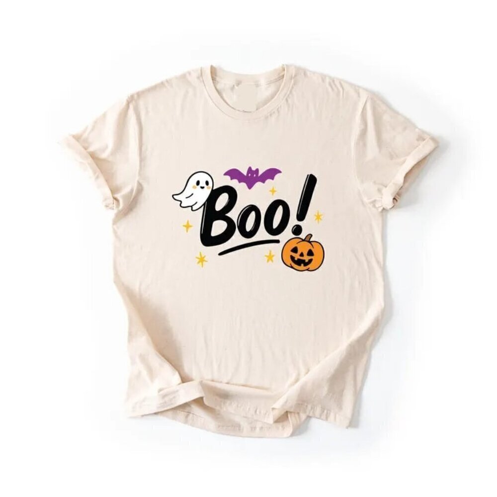 Boo Ghost Pumpkin Cute Halloween Minimal Graphic T-Shirt